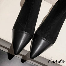 Load image into Gallery viewer, Suede High Heel Ankle Boots with Leather Toe Cap