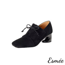 Load image into Gallery viewer, Black-Suede-High-Heel-Oxford-Shoes-woth-Squared-Toe-Design-product-shots-white-background