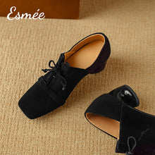 Load image into Gallery viewer, Black-Suede-High-Heel-Oxford-Shoes-woth-Squared-Toe-Design-product-shots
