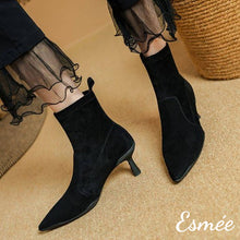 Load image into Gallery viewer, Black-Suede-High-Heel-Short-Boots-model-shots