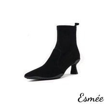 Load image into Gallery viewer, Black-Suede-High-Heel-short-Boots-product-shots-white-background