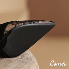 Load image into Gallery viewer, Black-Suede-High-Heel-with-Lace-Pattern-product-shots-detail-1