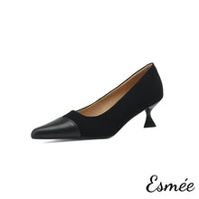 Load image into Gallery viewer, Black-Suede-High-Heels-with-Leather-Toe-Cap-product-shots-white-background