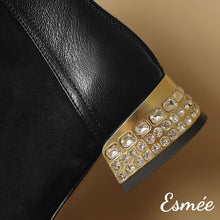 將圖片載入圖庫檢視器 Black-Suede-Leather-Ankle-Boots-with-Rhinestone-Heels-product-shots-detail1