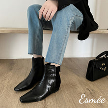 Load image into Gallery viewer, Black-Suede-Leather-Ankle-Boots-with-Wedge-Heels-model-shots