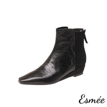Load image into Gallery viewer, Black-Suede-Leather-Ankle-Boots-with-Wedge-Heels-product-shots-white-background
