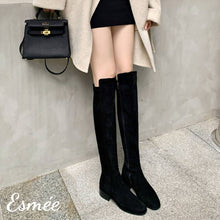 Load image into Gallery viewer, Black-Suede-Long-Boots-with-3.5-cm-Bloack-Heels-model-shots