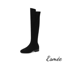 Load image into Gallery viewer, Black-Suede-Long-Boots-with-3.5-cm-Bloack-Heels-product-shots-white-background