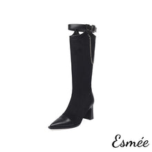 Load image into Gallery viewer, Black-Suede-Long-Boots-with-Special-Designed-Collar-product-shots-white-background