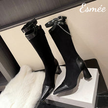 Load image into Gallery viewer, Black-Suede-Long-Boots-with-Special-Designed-Collar-product-shots