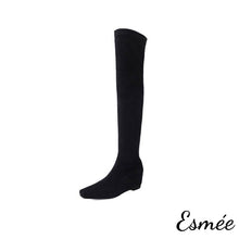 Load image into Gallery viewer, Black-Suede-Over-Knee-Long-Boots-with-Invisible-Increased-Height-Design-product-shots-white-background