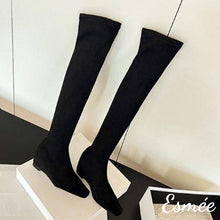 Load image into Gallery viewer, Black-Suede-Over-Knee-Long-Boots-with-Invisible-Increased-Height-Design-product-shots