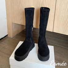 Load image into Gallery viewer, Black-Suede-Snow-Long-Boots-with-Platform-Design-product-shots