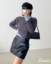 Load image into Gallery viewer, Black-Synthetic-Leather-Skorts-with-Pocket-Design-model-shots-1