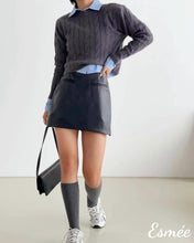 Load image into Gallery viewer, Black-Synthetic-Leather-Skorts-with-Pocket-Design-model-shots