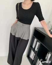 Load image into Gallery viewer, Black-Textured-Cotton-Tee-with-Pearl-Design-Collar-model-shots-1