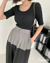 Load image into Gallery viewer, Black-Textured-Cotton-Tee-with-Pearl-Design-Collar-model-shots