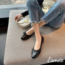 Load image into Gallery viewer, Black-Textured-Tweed-Flats-with-Bow-Knot-model-shots