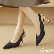 將圖片載入圖庫檢視器 Black-Tulle-High-Heel-Slingback-with-Rhinestone-Design-model-shots