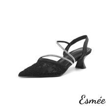 Load image into Gallery viewer, Black-Tweed-Fabrics-High-Heel-Sandals-with-Diamond-Straps-Design-product-shots-white-background