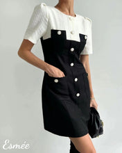 Load image into Gallery viewer, Black-and-White-Korean-Textured-Fabrics-One-Piece-model-shots-2