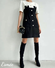 Load image into Gallery viewer, Black-and-White-Korean-Textured-Fabrics-One-Piece-model-shots