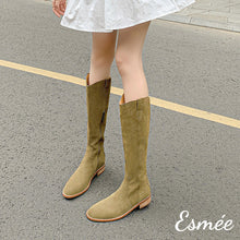 Load image into Gallery viewer, Blackish-Green-Suede-Long-Boots-model-shots