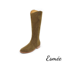 Load image into Gallery viewer, Blackish-Green-Suede-Long-Boots-product-shots-white-background