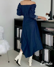將圖片載入圖庫檢視器 Blue-Cotton-Bias-Cut-Long-Dress-model-shots-2