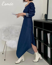 將圖片載入圖庫檢視器 Blue-Cotton-Bias-Cut-Long-Dress-model-shots
