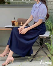 Load image into Gallery viewer, Blue-Cotton-Dual-Color-One-Piece-with-Shirt-and-Belt-Design-model-shots-2