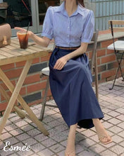 Load image into Gallery viewer, Blue-Cotton-Dual-Color-One-Piece-with-Shirt-and-Belt-Design-model-shots