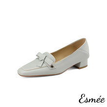 Load image into Gallery viewer, Blue-Leather-High-Heel-Loafers-with-artful-knots-product-shots-white-background