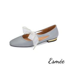 Load image into Gallery viewer, Blue-Leather-Maryjanes-with-Bow-Knot-Design-product-shots-white-background