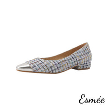將圖片載入圖庫檢視器 Blue-Tweed-Fabrics-Flats-with-Silver-Toe-Cap-product-shots-white-background
