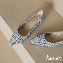 將圖片載入圖庫檢視器 Blue-Tweed-Fabrics-Flats-with-Silver-Toe-Cap-product-shots
