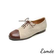 Load image into Gallery viewer, Brown-Fabrics-Oxford-Shoes-with-Dual-Color-Toe-Cap-product-shots-white-background