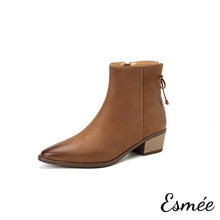 將圖片載入圖庫檢視器 Brown-Lambskin-Leather-Ankle-Boots-with-Rear-Zippers-and-Bow-Knot-Design-product-shots-white-background