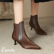 Load image into Gallery viewer, Brown-Leather-Ankle-Boots-with-Horsehair-Design-model-shots