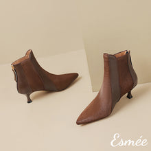 Load image into Gallery viewer, Brown-Leather-Ankle-Boots-with-Horsehair-Design-product-shots