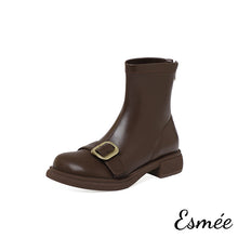 Load image into Gallery viewer, Brown-Leather-Ankle-Boots-with-Metal-Buckle-Design-product-shots-white-background