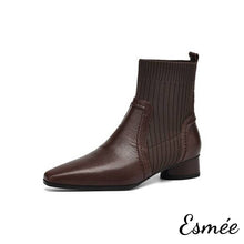 將圖片載入圖庫檢視器 Brown-Leather-Ankle-Boots-with-Sock-Tube-Design-product-shots-white-background