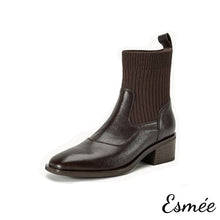 將圖片載入圖庫檢視器 Brown-Leather-Ankle-Boots-with-Sock-Tube-Design-product-shots-white-background