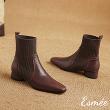 將圖片載入圖庫檢視器 Brown-Leather-Ankle-Boots-with-Sock-Tube-Design-product-shots