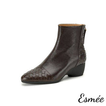將圖片載入圖庫檢視器 Brown-Leather-Ankle-Boots-with-Woven-Toe-Cap-Design-product-shots-white-background