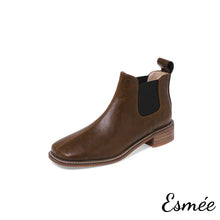 將圖片載入圖庫檢視器 Brown-Leather-Ankle-Chelsea-Boots-with-Square-Toe-Design-product-shots-white-background