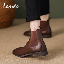 Load image into Gallery viewer, Brown-Leather-Chelsea-Boots-with-Squared-Toe-Design-model-shots