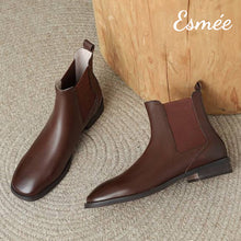 Load image into Gallery viewer, Brown-Leather-Chelsea-Boots-with-Squared-Toe-Design-product-shots