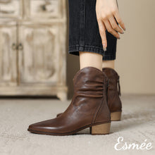 Load image into Gallery viewer, Brown-Leather-Cowboy-Boots-with-Vassel-Zippers-model-shots