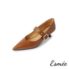 Load image into Gallery viewer, Brown-Leather-High-Heel-Maryjanes-product-shots-white-background